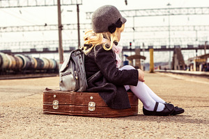 The young traveler featuring little girl, platform, and station