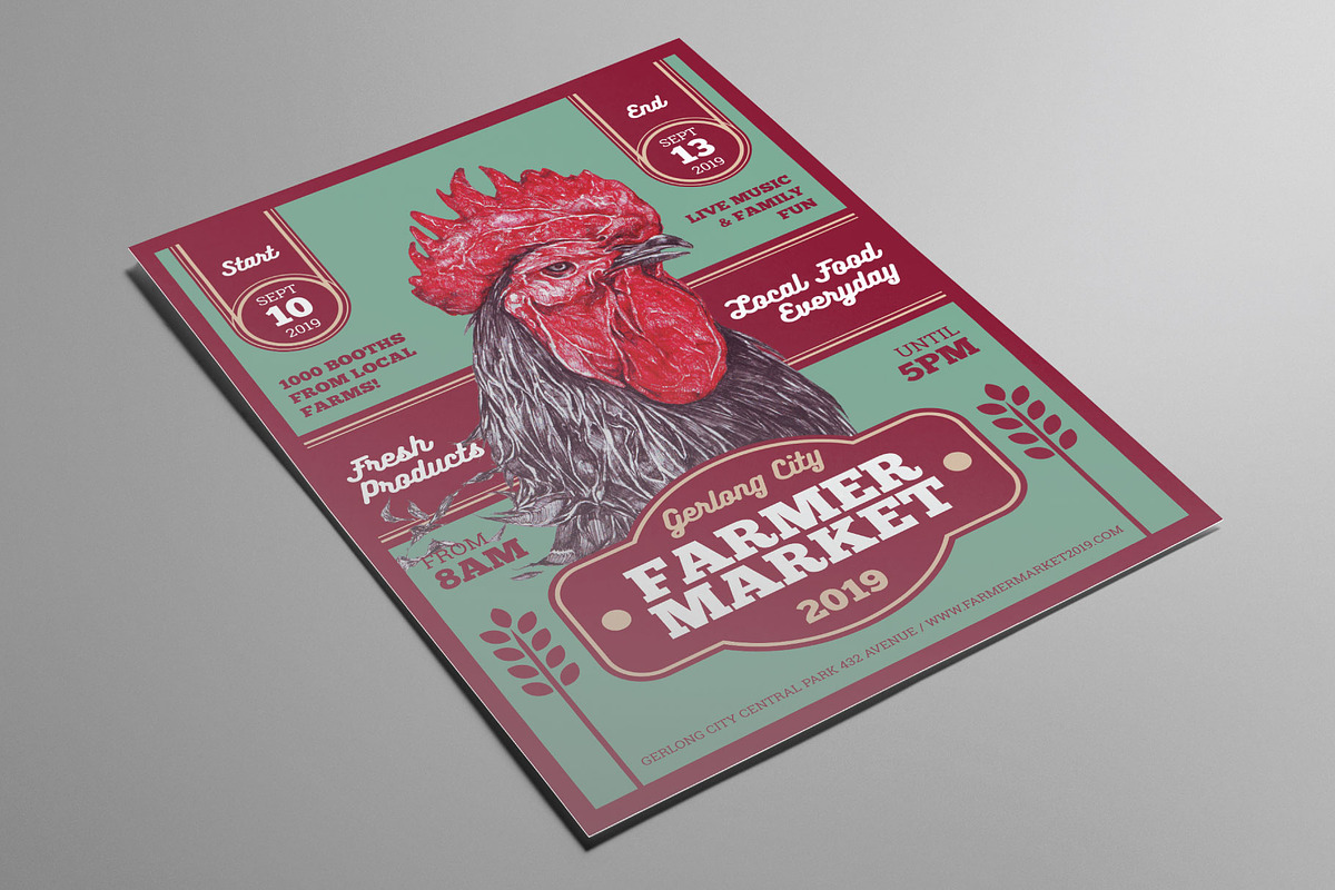 Rooster Art Farmers Market Flyer, a Flyer Template by ashenterprise (Photo 2 of 3)
