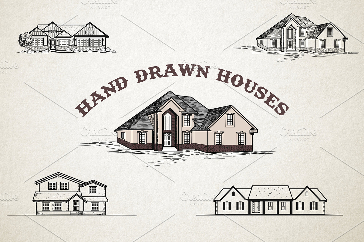 Hand drawn houses illustrations set, a Texture Illustration by Piro Concept (Photo 1 of 5)