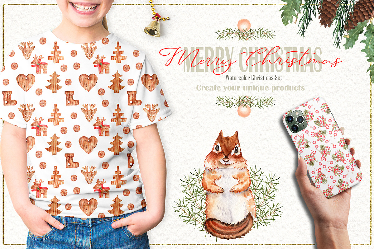 Merry Christmas Watercolor Set, an Illustration by TanataDesign (Photo 7 of 10)