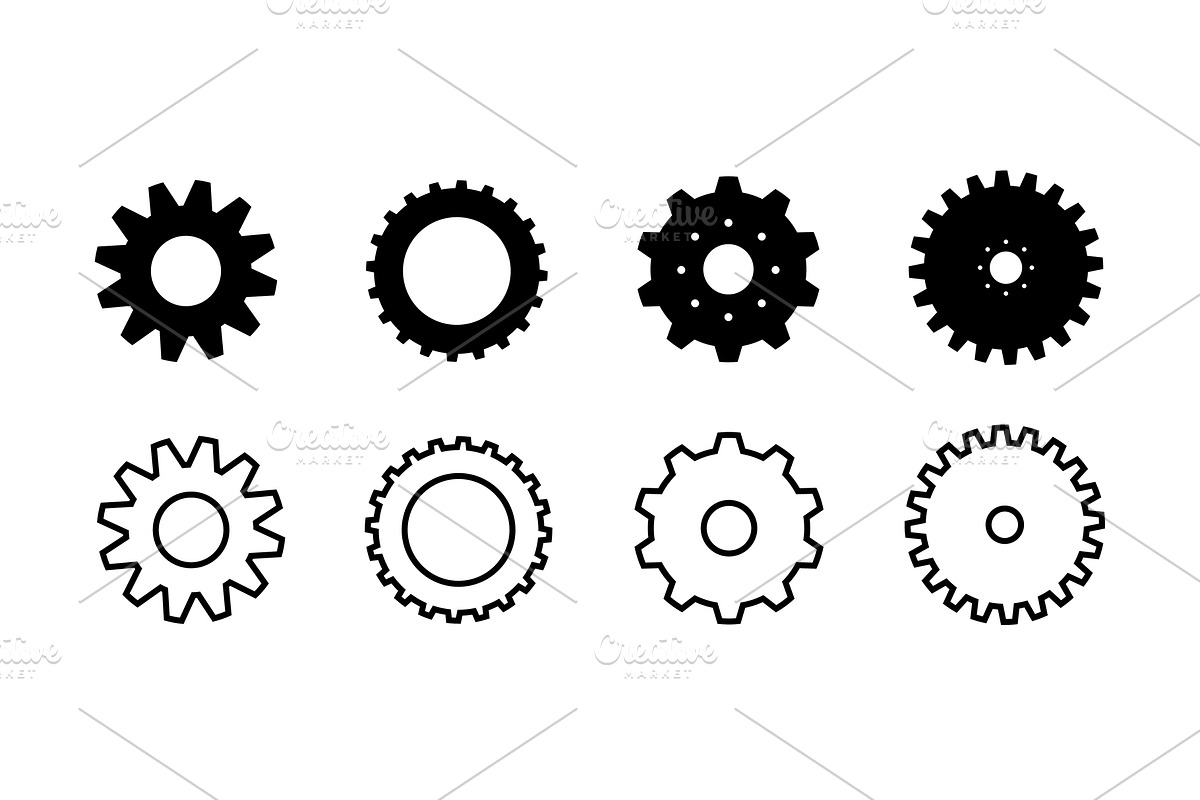 Gear silhouette icons, an Outline Icon by Elen_Art