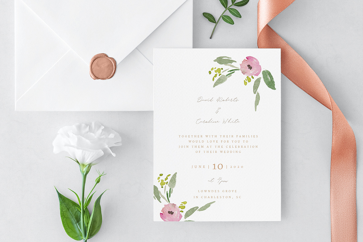 Floral Wedding Invitation Suite, a Stationery Template by By Stephanie Design (Photo 1 of 6)