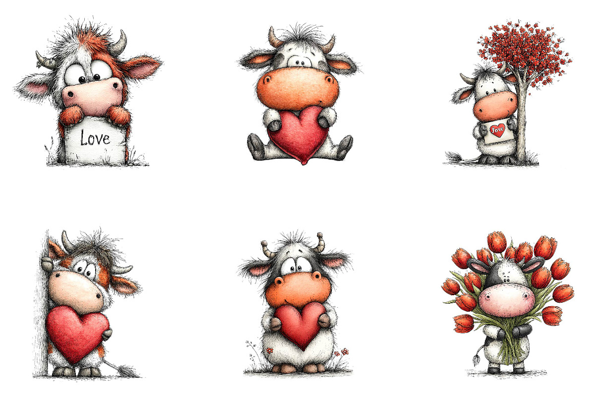 funny peeking valentine cow clipart, an Illustration by CreationArt (Photo 3 of 7)