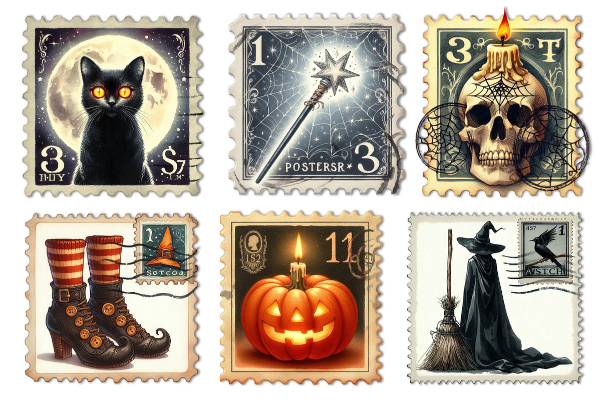 Halloween Postage Stamps Clipart, an Illustration by Dream Creation (Photo 3 of 7)