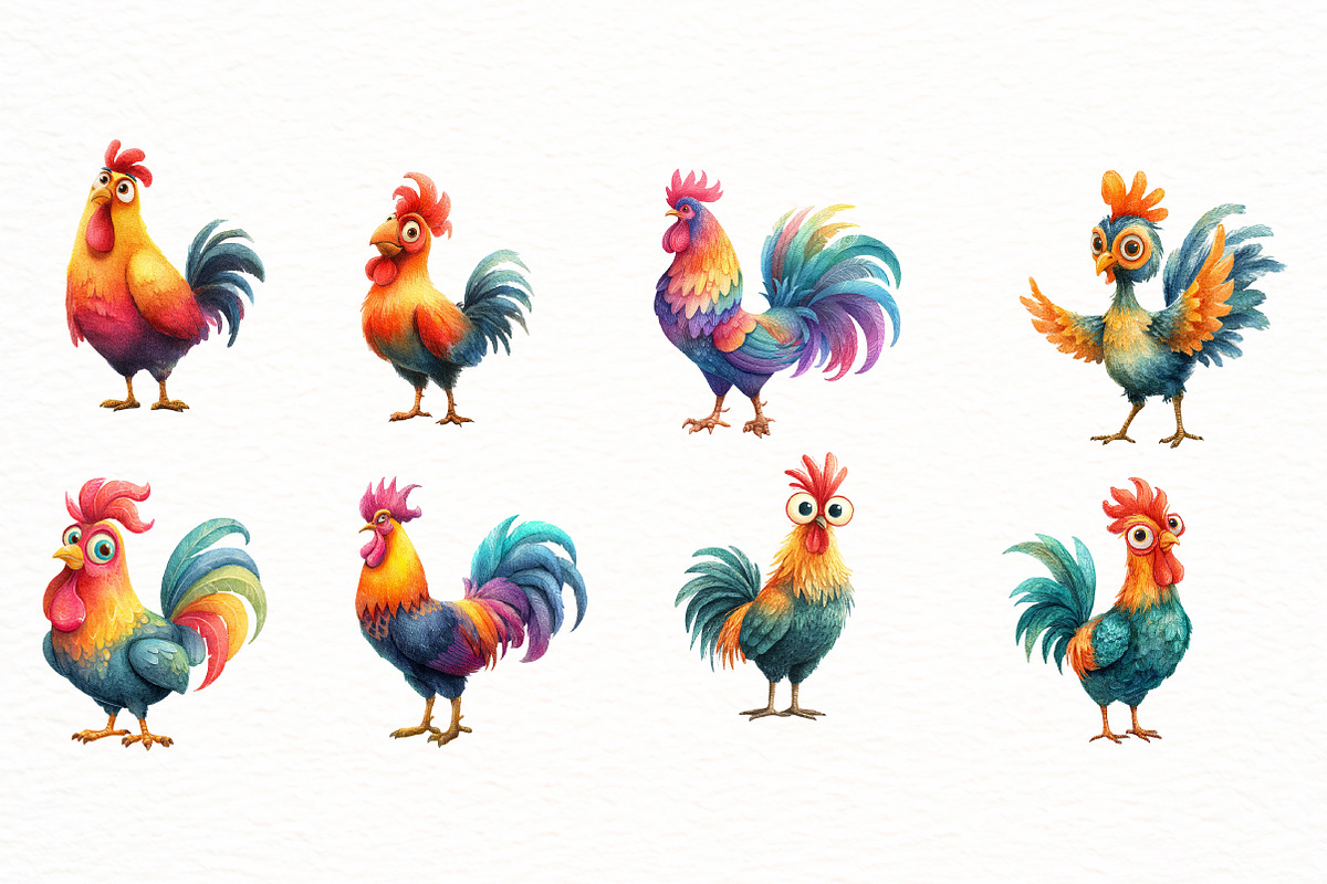 Whimsical spring rooster Clipart, an Illustration by Designworld (Photo 2 of 7)