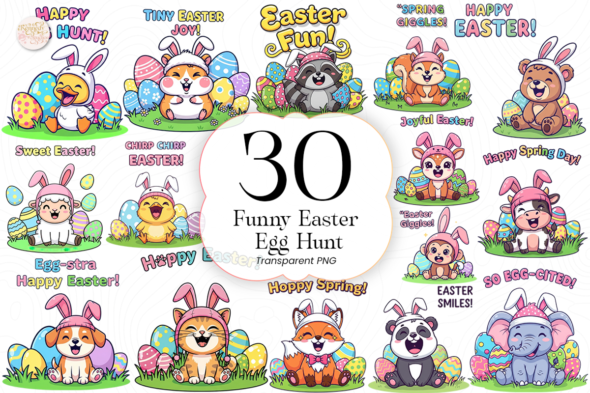 Funny Easter Egg Hunt PNG Clipart., an Animal Illustration by KennedyStudio (Photo 1 of 5)