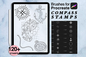120 compass tattoo-style procreate