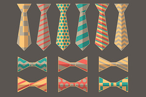 Set Of Vector Ties And Bow Ties