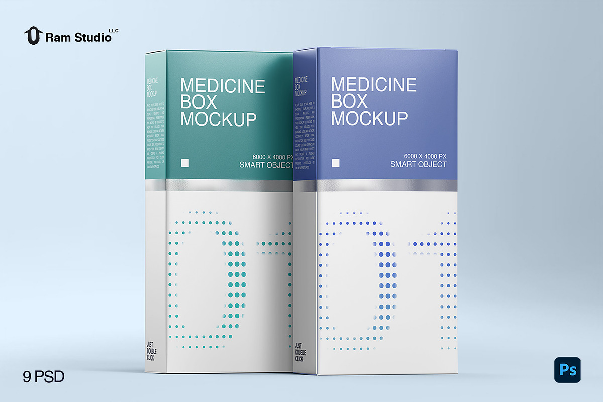 Standing Pharmaceutical Box Mockup, a Packaging Mockup by Ram Studio LLC (Photo 1 of 12)