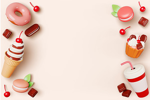 3d sweet dessert food frame on, a Food & Drink 3D Model by Marozhkastudio