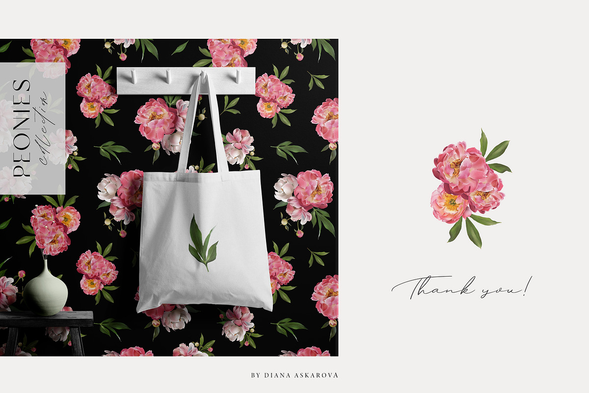 Peony watercolor clipart & patterns, a Decorative Illustration by Diana Askarova Art (Photo 11 of 11)