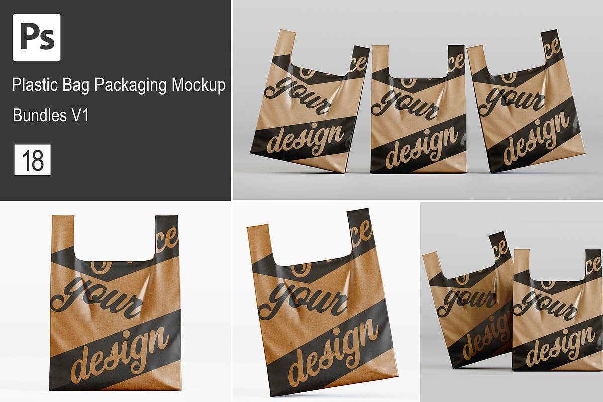 Brown Plastic bag mokcup bundles, a Packaging Mockup by Ambo Ampeng (Photo 1 of 19)