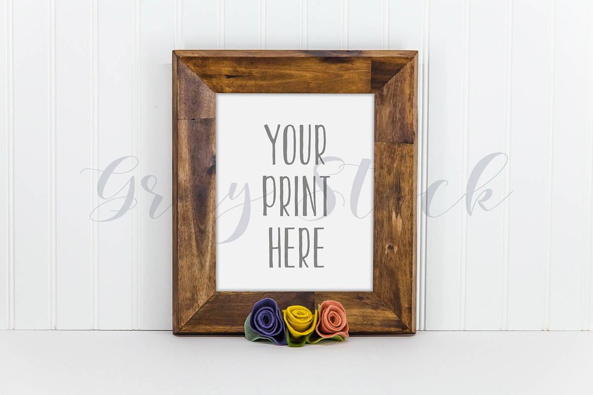 Wood Frame Mock Up w/Flowers, a Print Template by Gray Stock