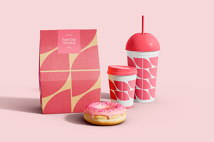 Cup with Bag and Donut Mockup, a Packaging Mockup by Hubzway