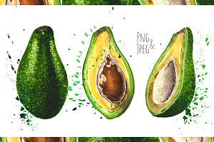 Hand-drawn watercolor Avocado