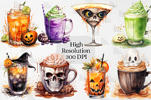 Watercolor Halloween Coffee Drinks