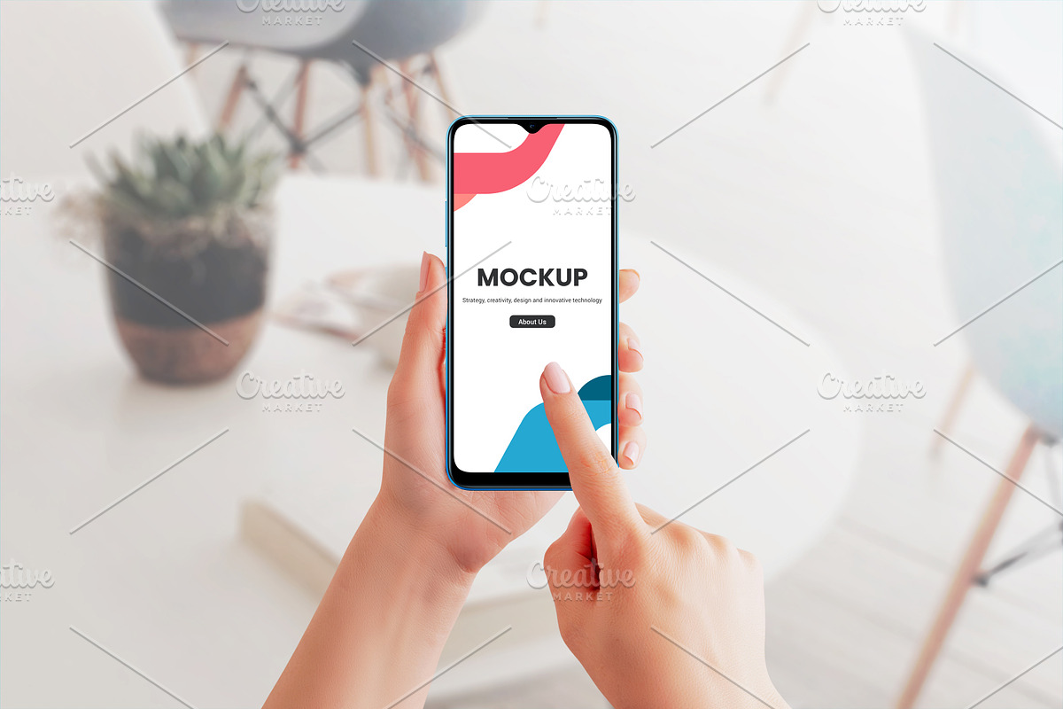 Girl hand touch phone display mockup, a Device Mockup by RSplaneta