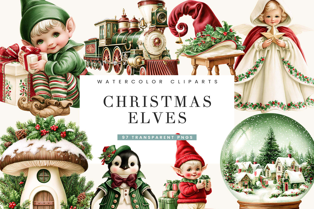 Christmas Elves Clipart Bundle, a Seasonal Illustration by BusyDaydesign (Photo 1 of 9)