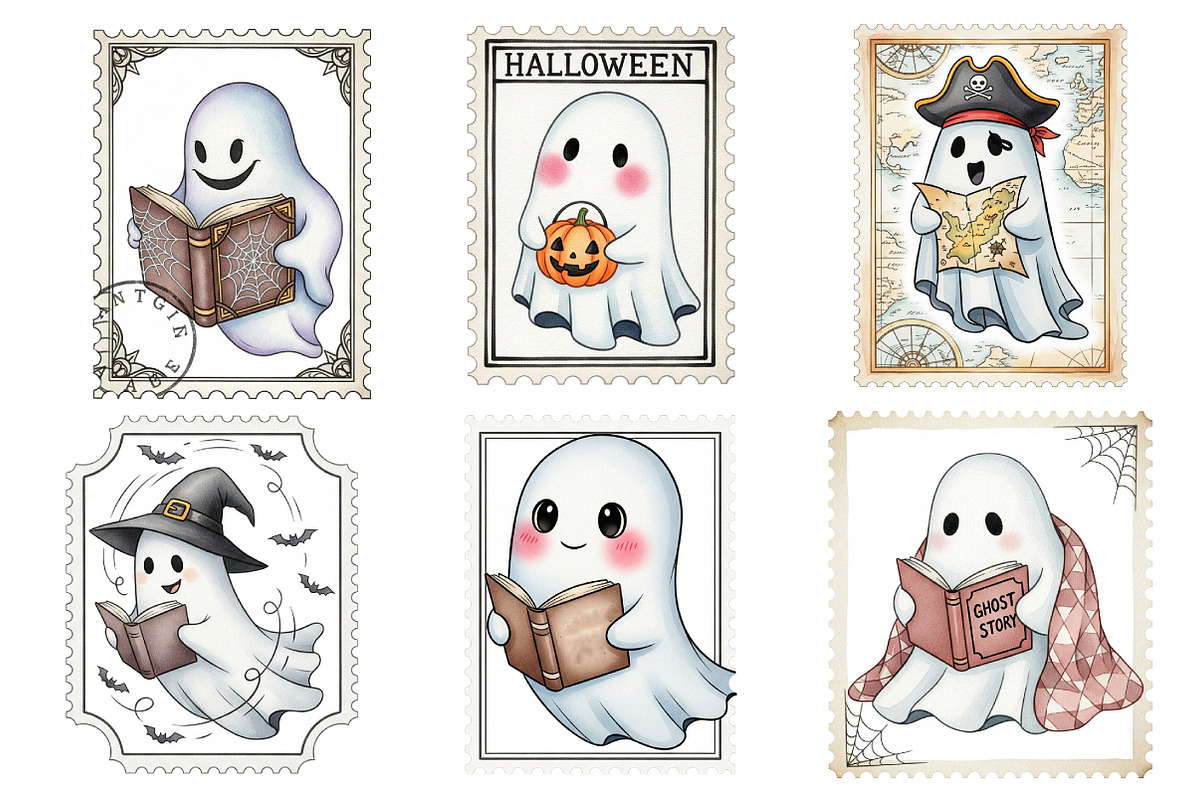 Halloween Ghost Read Book Stamp Clip, an Illustration by Daily.Designs (Photo 4 of 4)