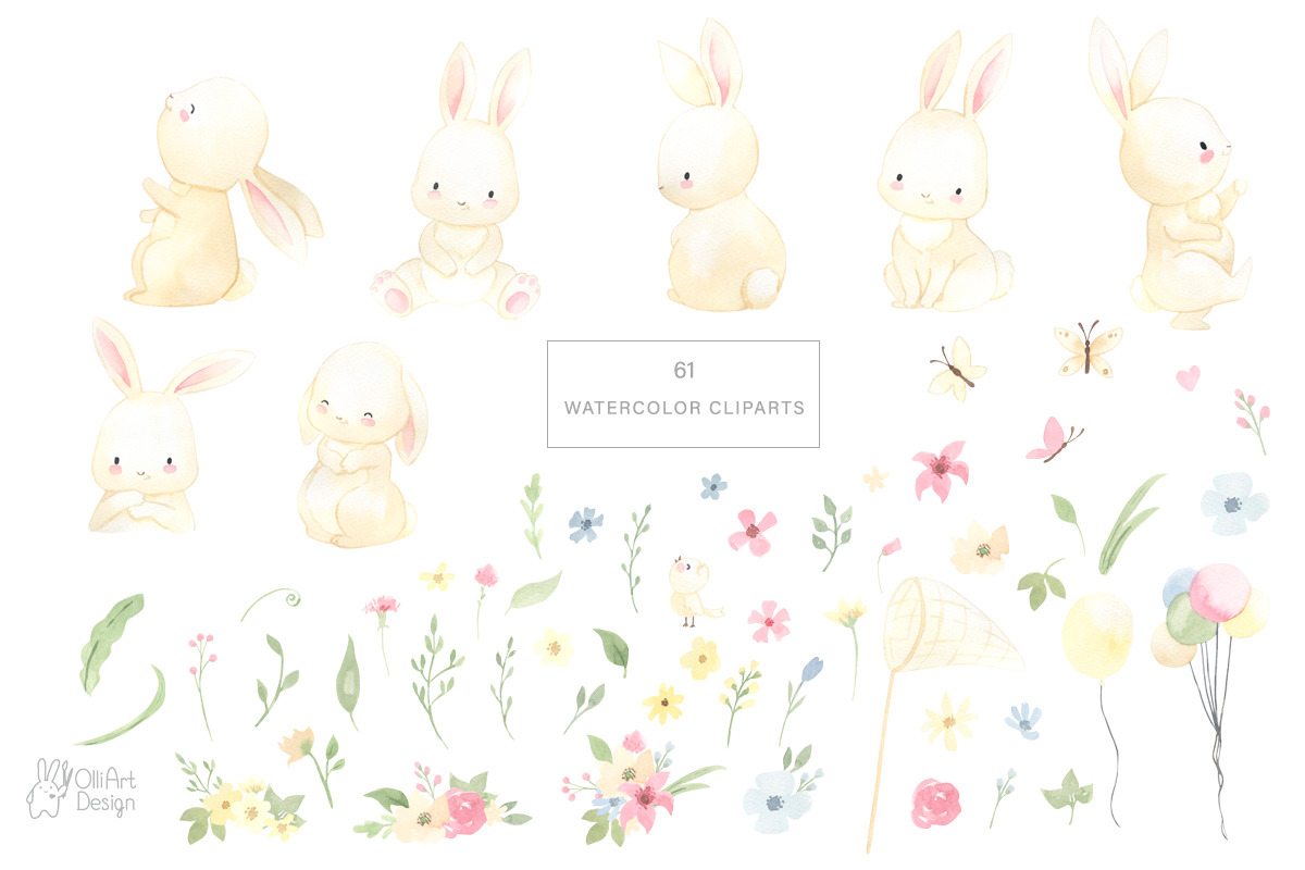 BUNNY watercolor clipart. Woodland, an Animal Illustration by OlliArtDesign (Photo 2 of 7)