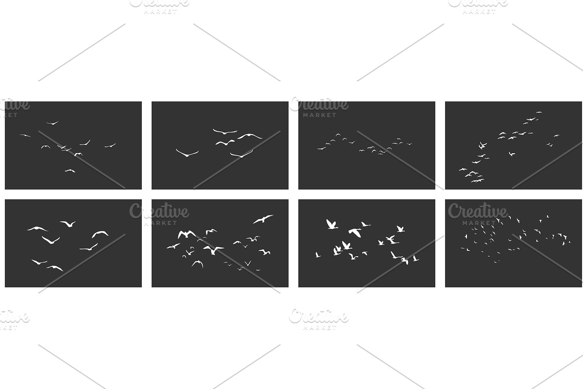 Birds flock white silhouettes fly, an Animal Illustration by Lemberg Vector