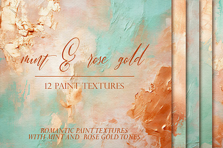 Mint & Rose Gold Paint Textures, JPG