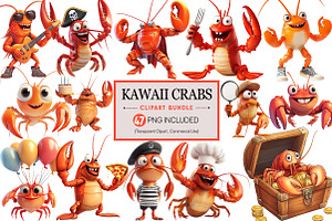 Kawaii Crabs  Clipart Bundle, an Illustration by Pixels.Craft