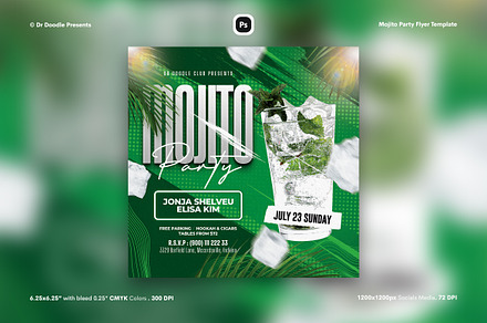 Mojito Party Flyer & Social Media, a Flyer Template by iDoodle Studio