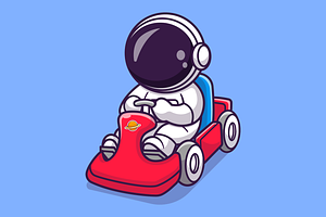 Cute Astronaut Riding Gokart Cartoon