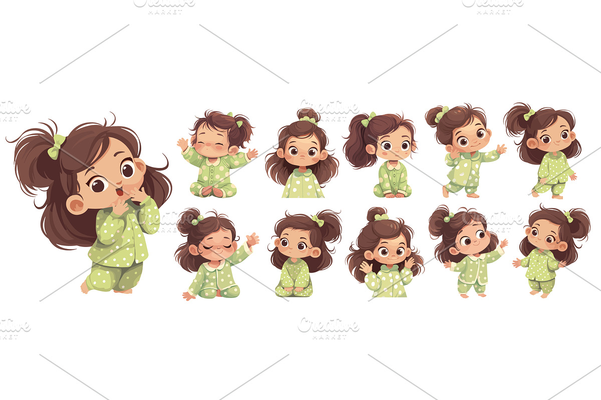 girl in green pajamas. little lady, an Illustration by Stock-Smart-Start