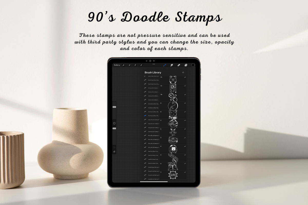 100 90's Doodle Procreate Stamps, a Brush Add-On by Painter Creative Books (Photo 2 of 9)
