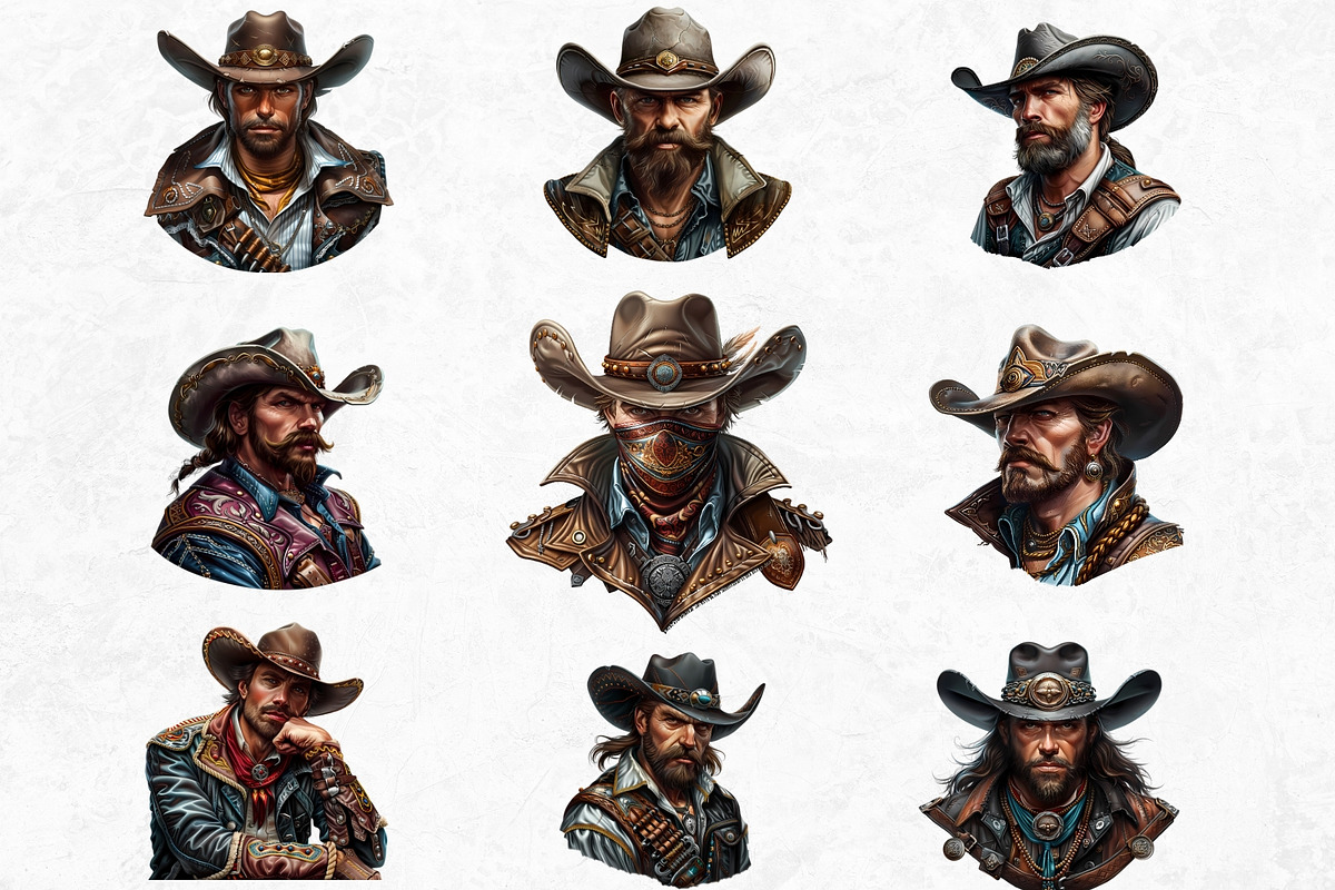 Western Cowboy Portrait clipart, a Person Illustration by ThatsDesignArt (Photo 7 of 10)