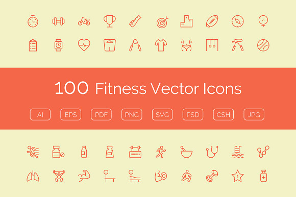 100 Fitness Vector Icons preview 3