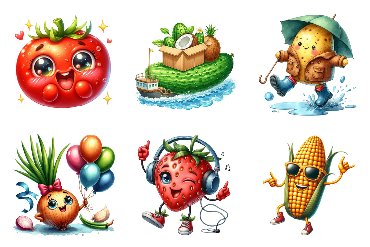 Funny Fruits & Vegetables Clipart, an Illustration by SinaCreation (Photo 2 of 5)