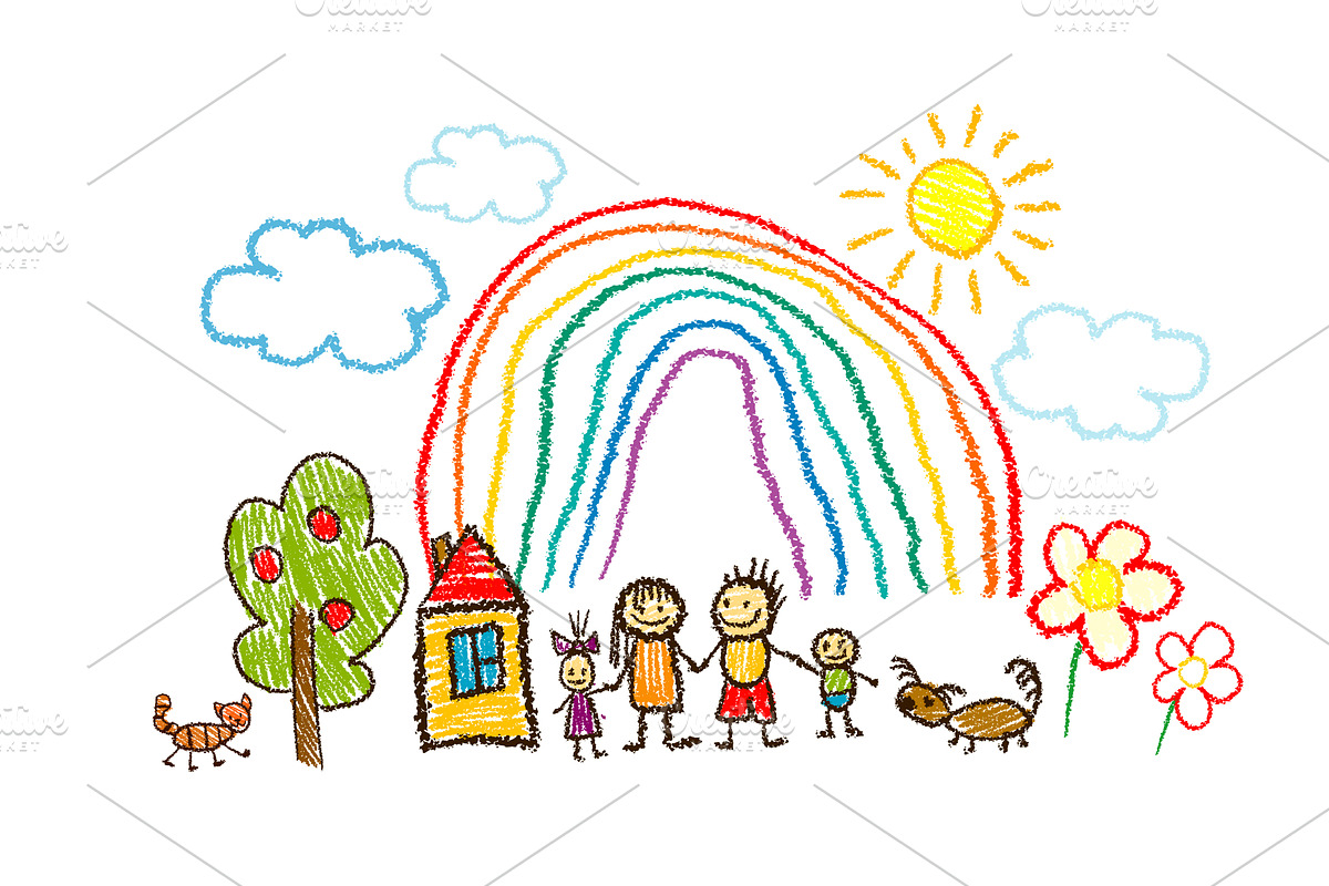 Family children's drawing with, a Person Illustration by Nenahliadava Design