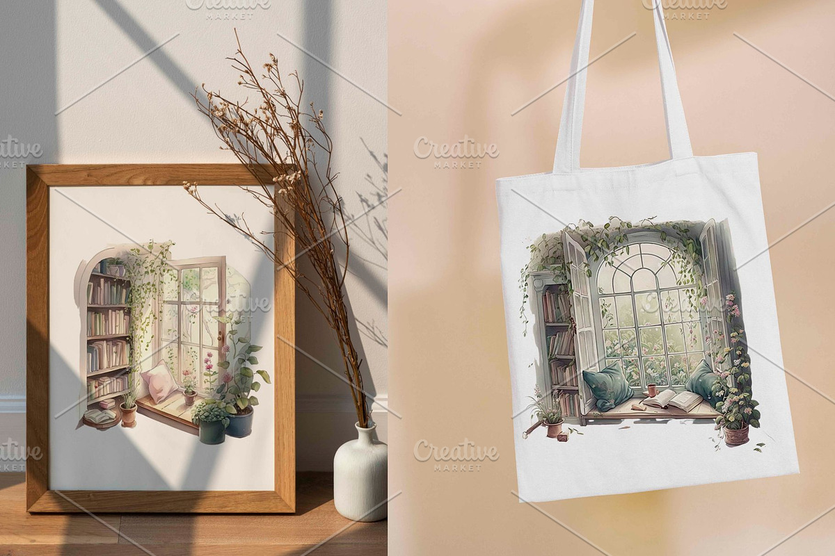 8 Watercolor Cozy Reading Nook Clipa, an Illustration by Jalina Clipart Studio (Photo 5 of 5)