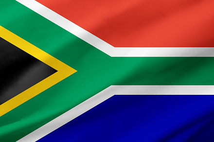 South Africa flag background with waving fabric texture