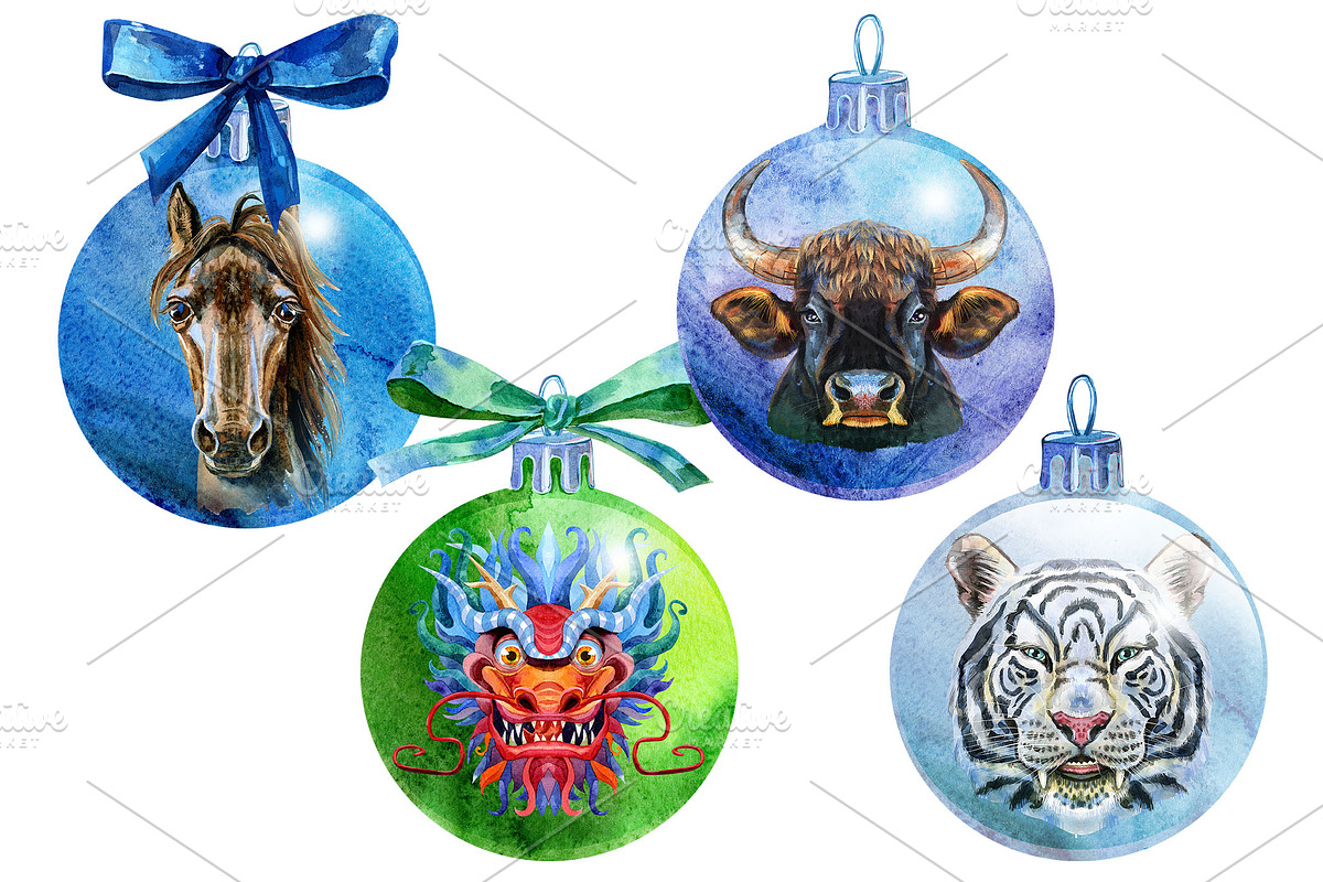 Christmas baubles with animals, an Animal Illustration by Watercolor fantasy (Photo 3 of 4)