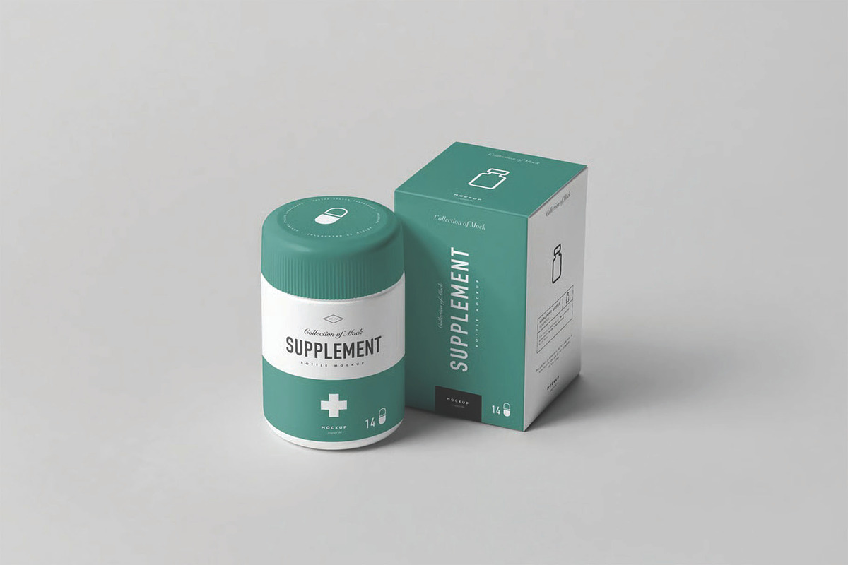 Supplement Jar and Box Mockup, a Packaging Mockup by DesignRushMarket (Photo 3 of 12)