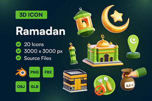 20 Ramadan 3D Icon Set, an Object 3D Model by Bilicube Studio