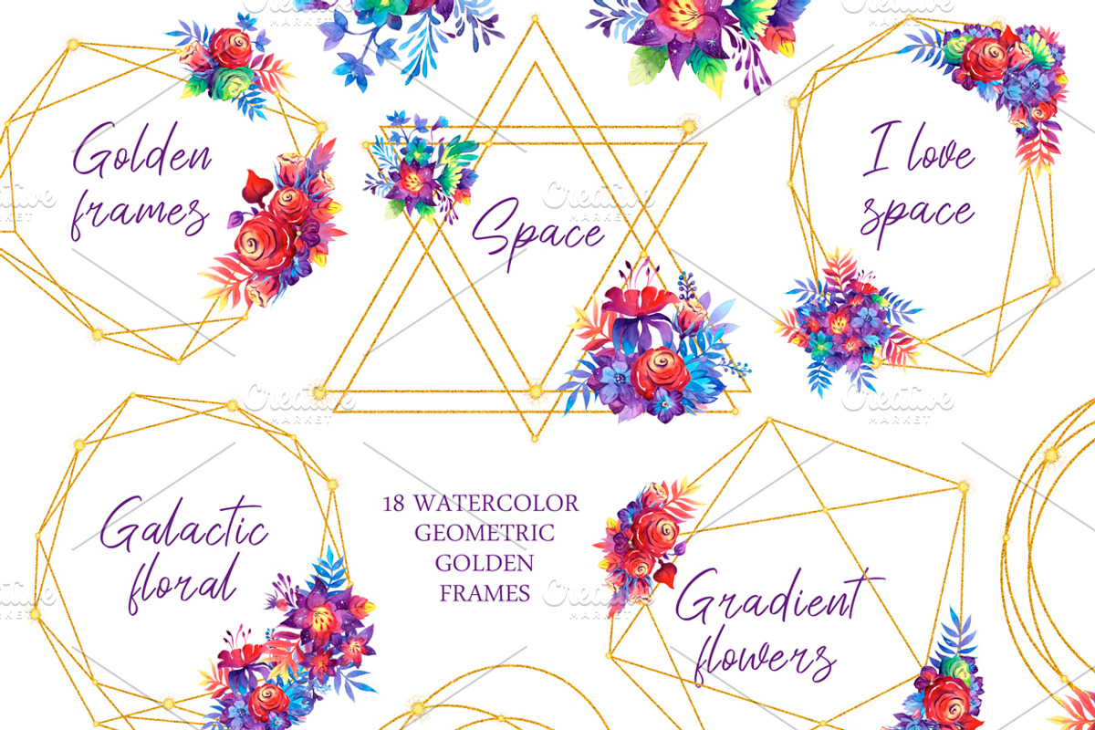 Galaxy floral watercolor collection, a Texture Illustration by UlitkaStudio (Photo 12 of 27)