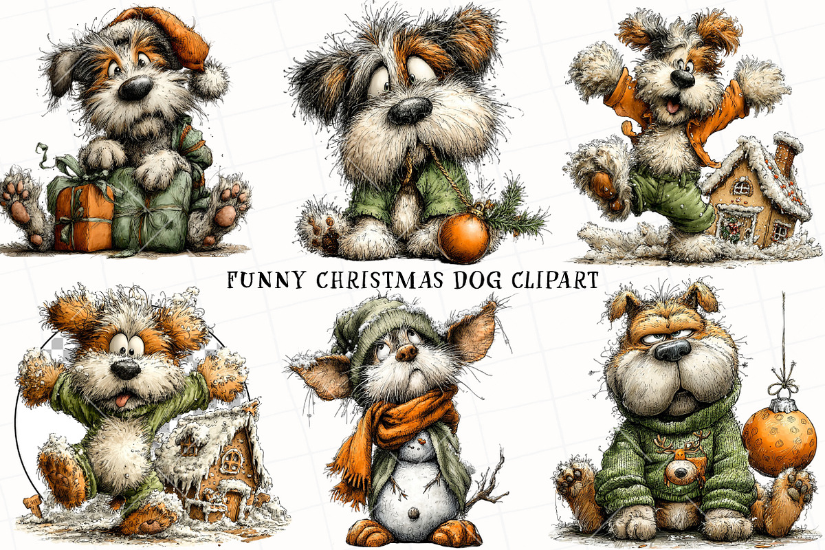 Funny Christmas Dog Clipart, an Illustration by OK Design (Photo 2 of 6)