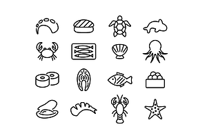 SEA FOOD - Vector Line Icons