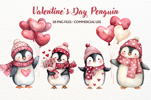 Valentine's Day Penguin PNG Clipart, an Animal Illustration by SugarCloudStudioArt