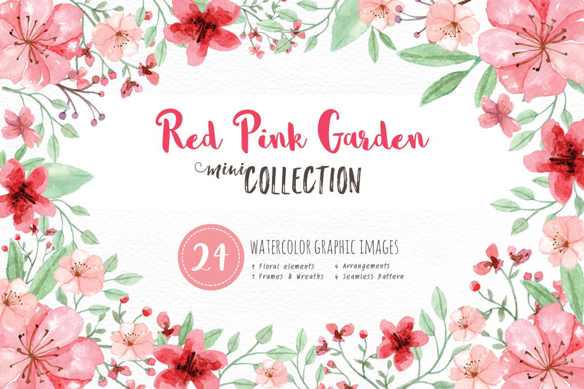 RedPink Garden Flower Graphic Set, an Illustration by May • SHO (Photo 1 of 9)