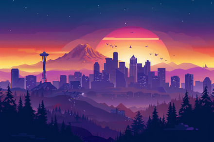 A stunning sunset casts vibrant colo, a Photo by Tanuart