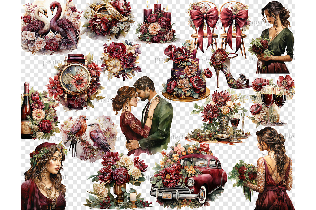Bohemian Wedding Clipart | Marsala, a Person Illustration by GlamArtZhanna (Photo 4 of 5)
