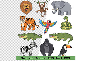 Set of jungle icons in hand drawn, an Icon by one-touch