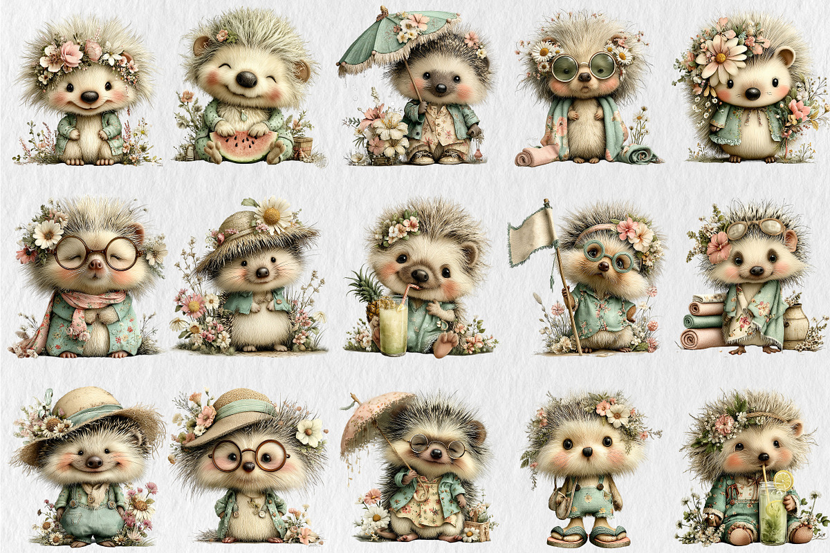 Whimsical Summer Hedgehog Clipart, a Seasonal Illustration by Rose Art (Photo 3 of 6)