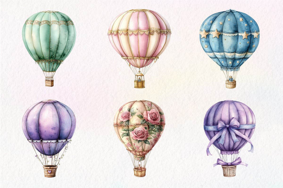 Pastel Hot Air Balloons Clipart, an Illustration by Dream Creation (Photo 5 of 6)